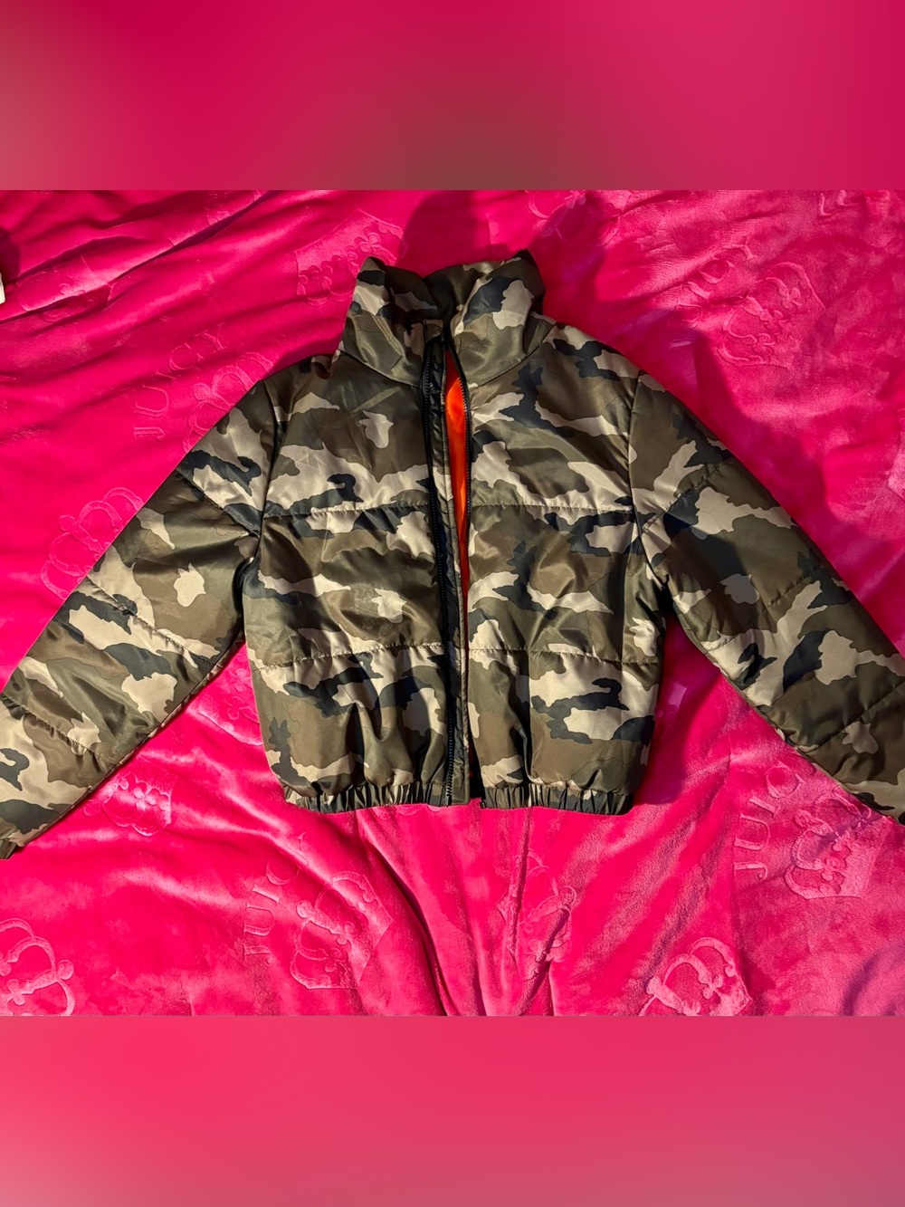 wild fable Kids Camo Puffer Jacket with Orange Lining